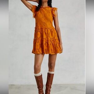 NWT Anthropologie Blue Tassel Tiered Lace Tunic Dress - Size Medium Petite